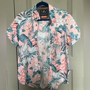 Men's Hawaiian Pink Tropical Print Short-Sleeve Shirt Size Medium